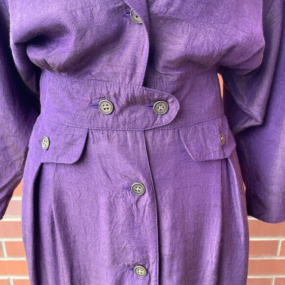 Vintage Shirtdress 80s John Ranta Iridescent Purple Shirt Dress| Size Large - Picture 5 of 16